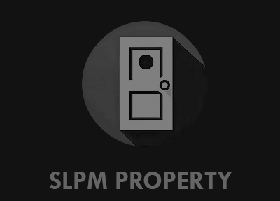Slpm property logo on a black background.