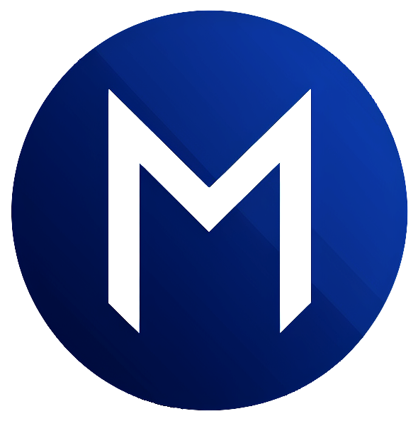 A blue circle with the letter m on it that resembles a desktop icon.